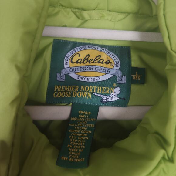 Cabela's Quilted Goose Down Puffer Vest in Lime Green Size L - Picture 7 of 9